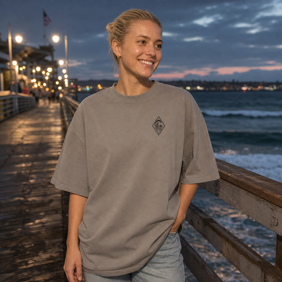 Faded grey Vertical Wave Diamond embroidered oversized tee