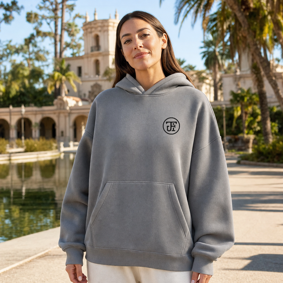 Monogram graphic oversized hoodie in a light colourway