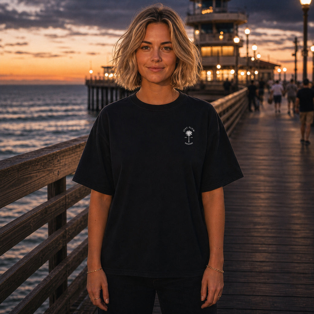 Just Flow Palm Emblem Heavyweight Tee Black lifestyle hero