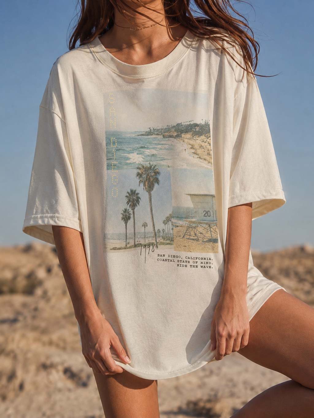 San Diego 98 Oversized Tee in vintage white, coastal dunes