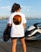 Golden Hour Jet Ski heavyweight tee in White, back graphic, Southern California coast