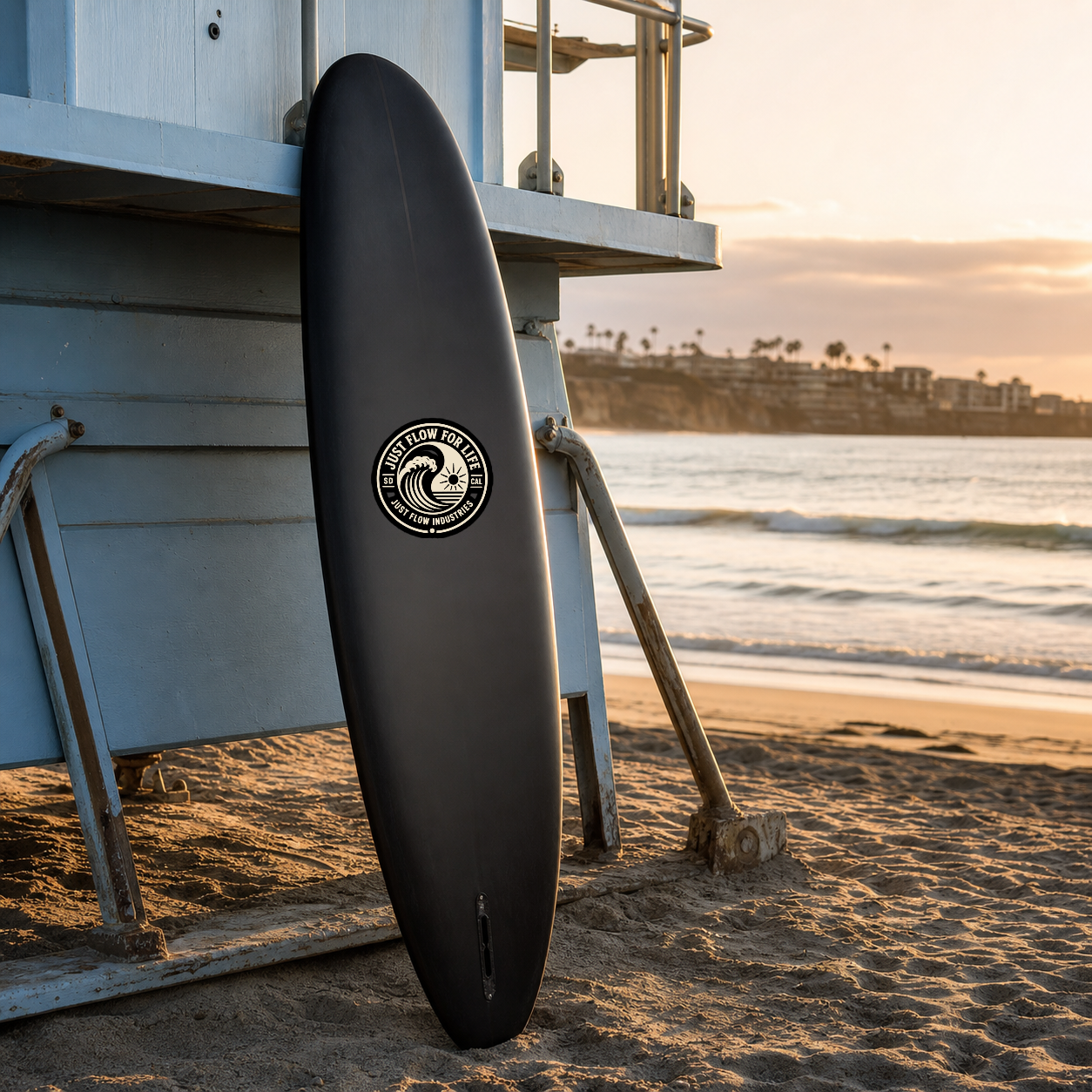 Circular Wave Crest sticker, bone crest on a black background, in use