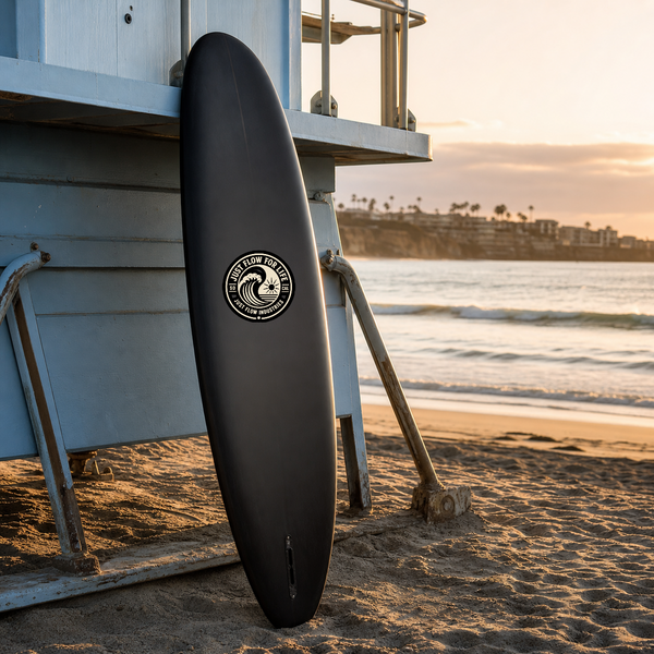 Circular Wave Crest sticker, bone crest on a black background, in use