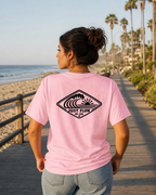 Horizontal Wave Diamond DTF heavyweight tee in Blossom with the black mark, back graphic, Southern California coast