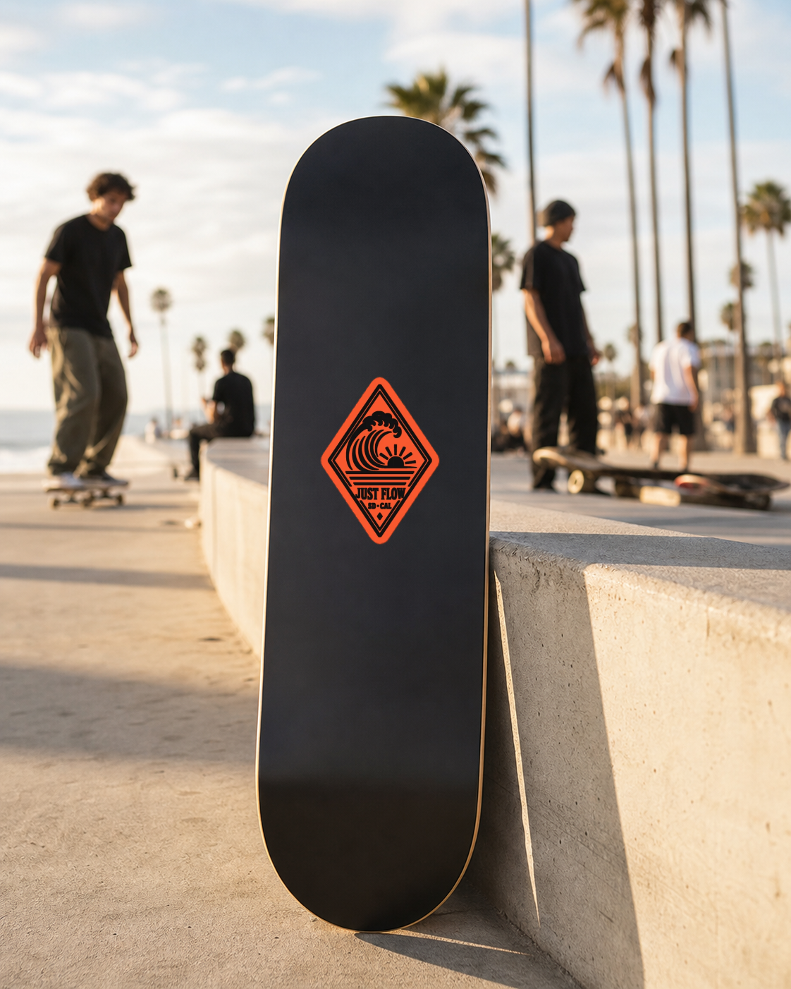 Vertical Wave Diamond sticker, black mark on an orange background, in use