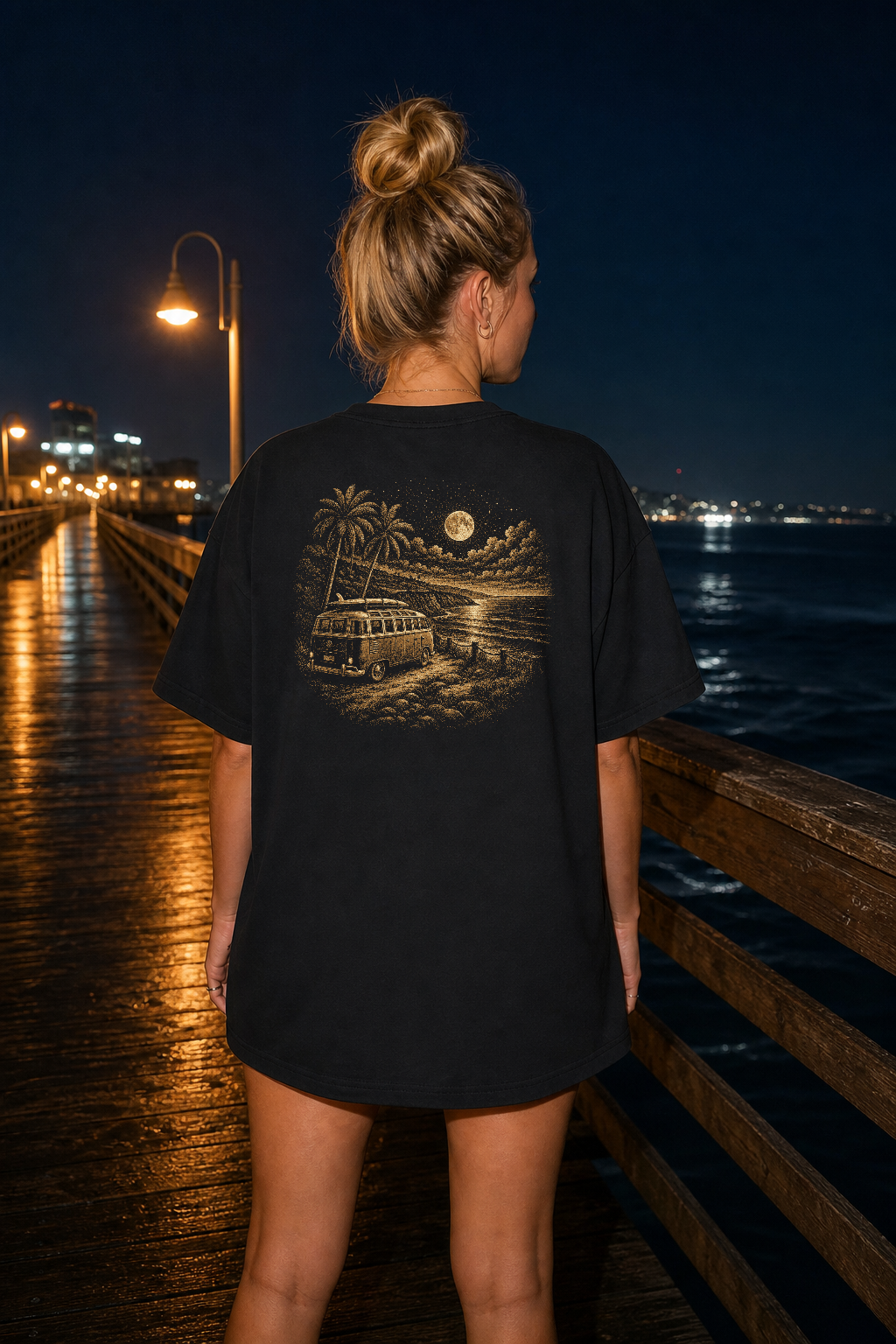 After Dark Bus tee, gold scene lifestyle