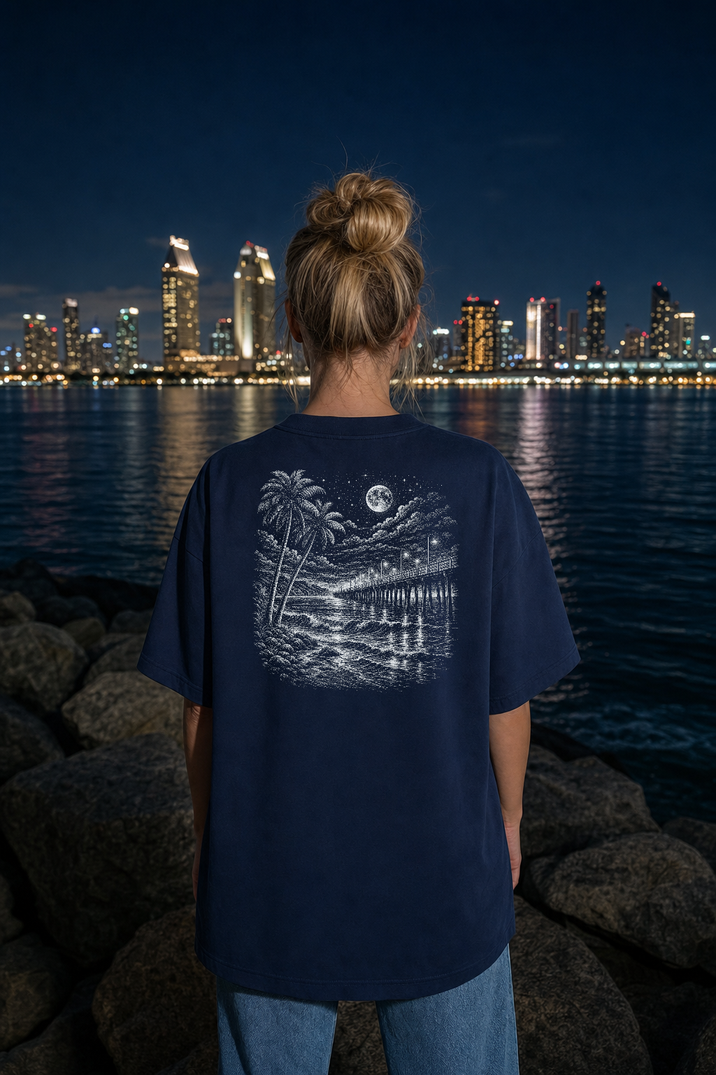 After Dark Pier tee, silver scene lifestyle