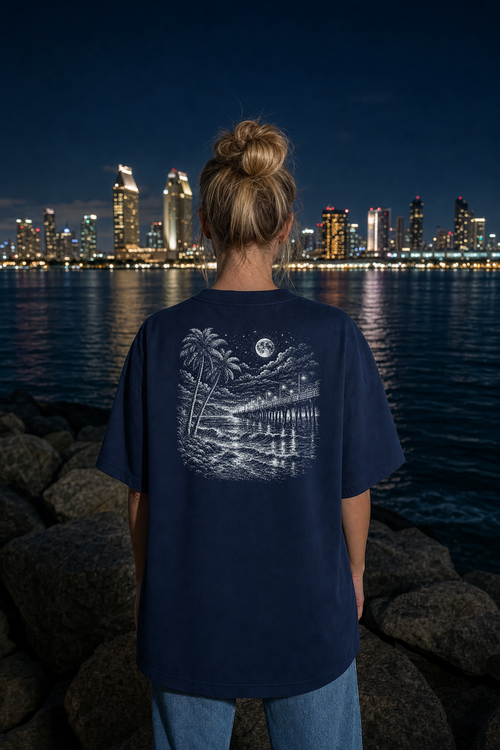 After Dark Pier tee, silver scene lifestyle