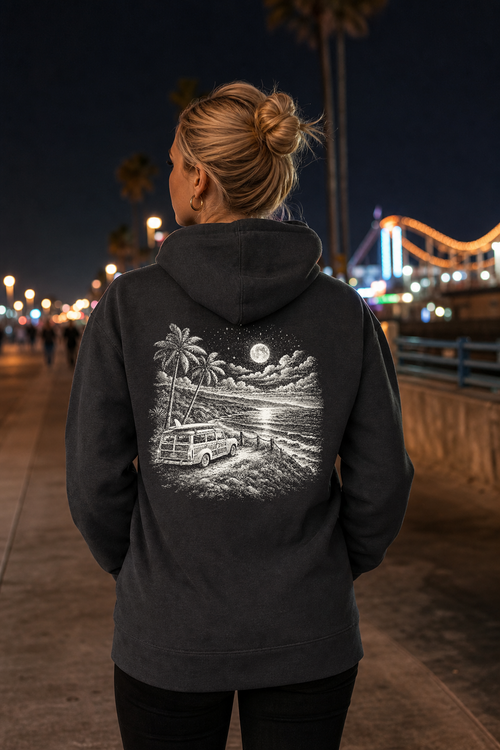 After Dark Woodie hoodie, bone scene lifestyle