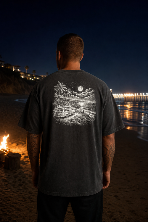 After Dark Woodie tee, bone scene lifestyle
