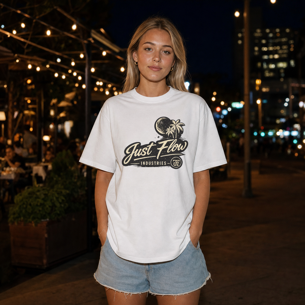 After Dark Feature Tee in White, San Diego night lifestyle