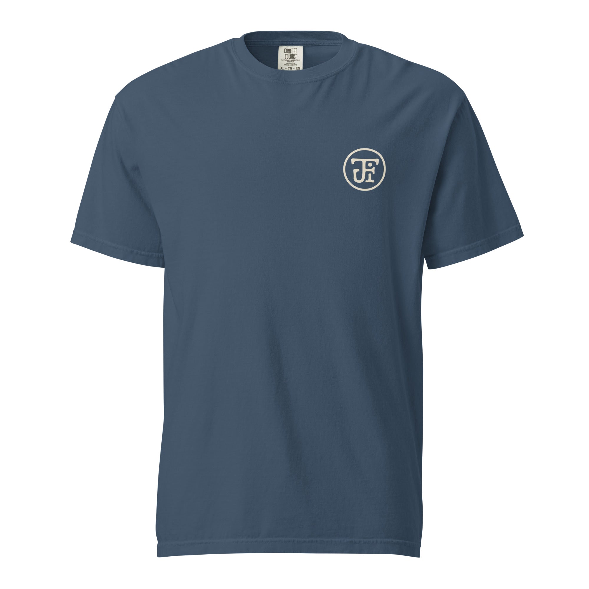 After Dark Heavyweight Tee - washed Midnight, front, JFI monogram at left chest