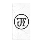 Monogram beach towel, flat product shot, monogram upright