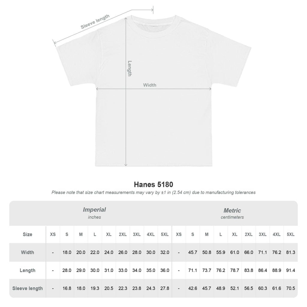 Heavyweight tee size chart