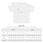 Palm Frond Heavyweight Tee size guide, garment measurements in inches