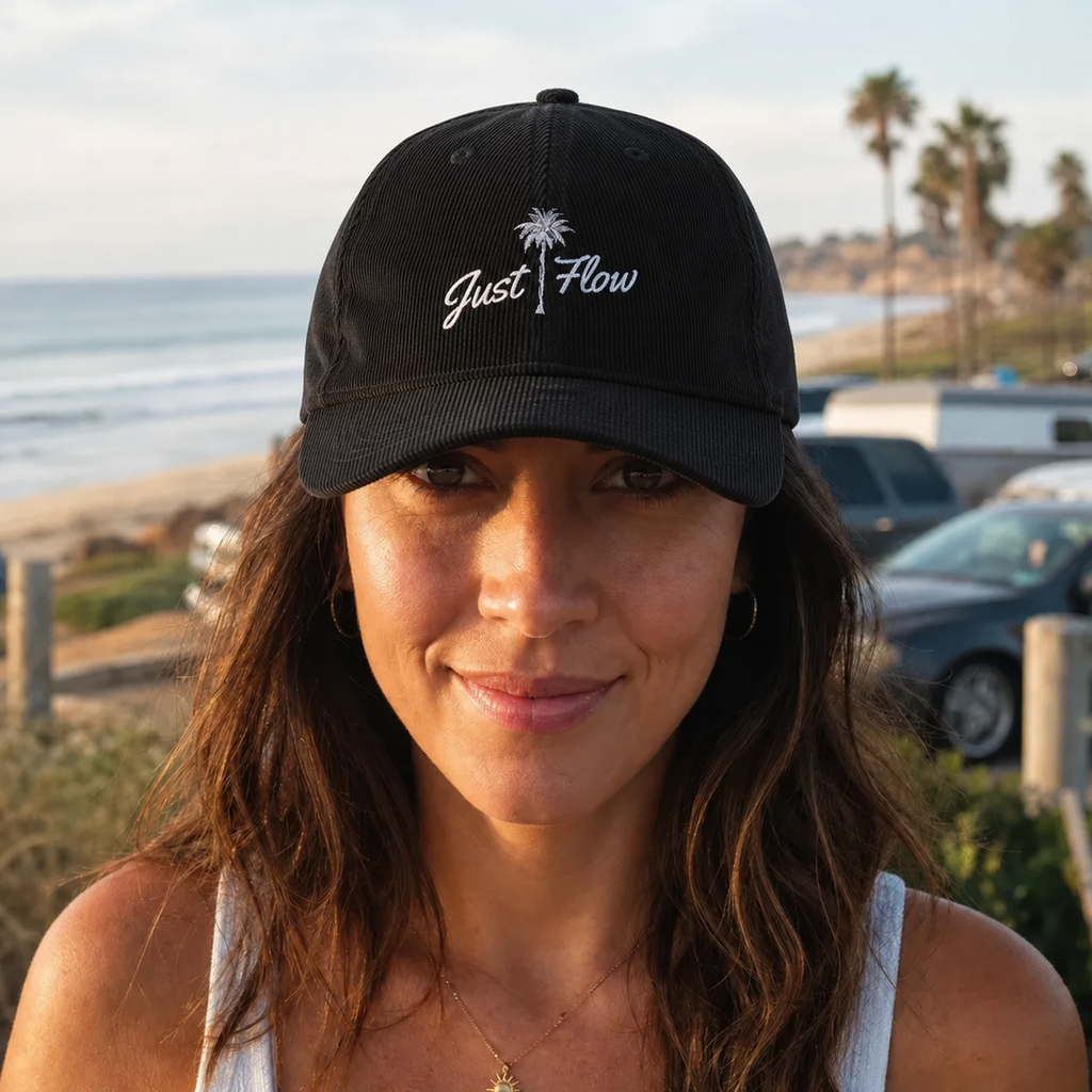 Corduroy palm cap lifestyle hero, Southern California beach