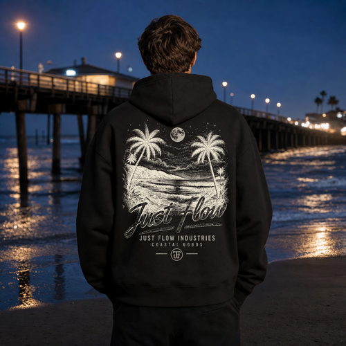 After Dark Graphic Oversized Hoodie lifestyle hero, Southern California night