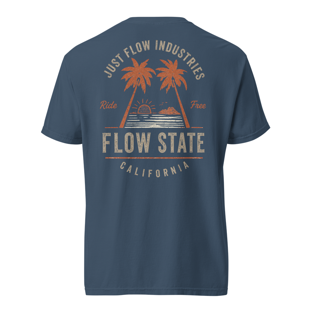 Flow State heavyweight tee, midnight, back — Flow State California print