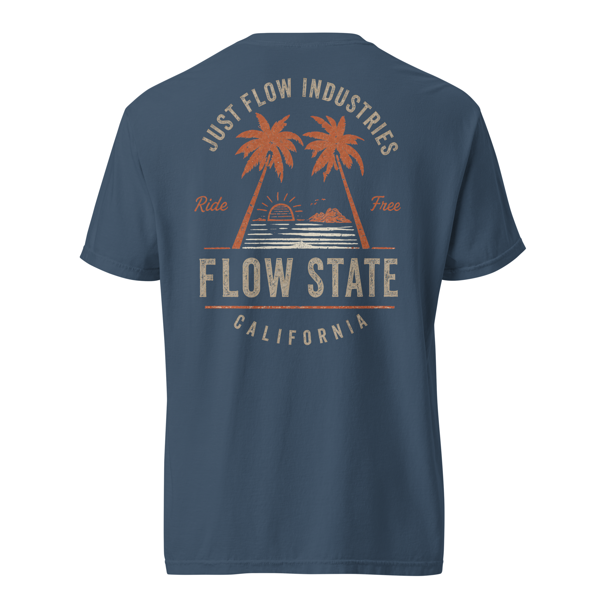 Flow State heavyweight tee, midnight, back — Flow State California print