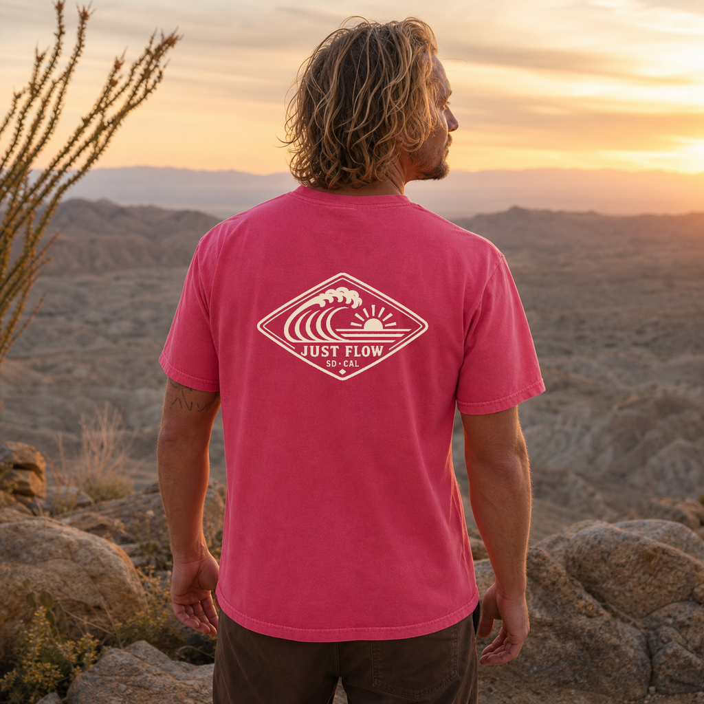 Horizontal Wave Diamond DTF Heavyweight Tee in Crunchberry, lifestyle