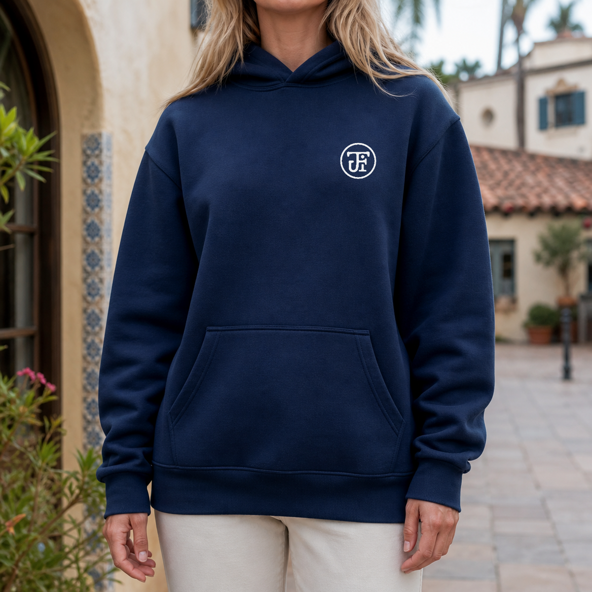 JFI Monogram DTF Hoodie in Navy, front