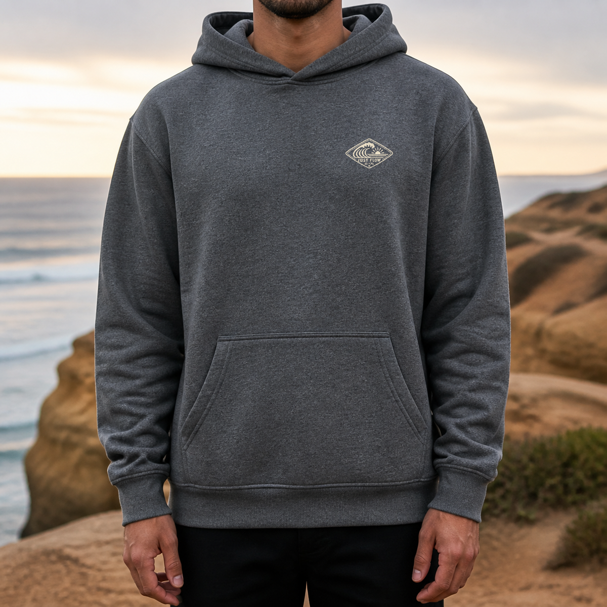 Horizontal Wave Diamond DTF Hoodie in Dark Heather, front
