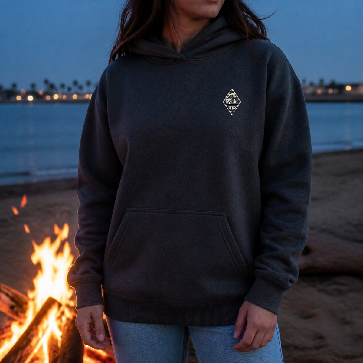 Vertical Wave Diamond DTF Hoodie in Charcoal, front