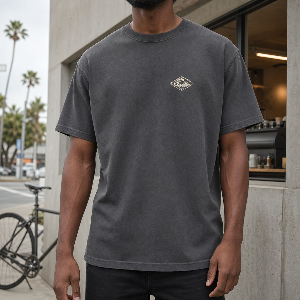 Horizontal Wave Diamond DTF Heavyweight Tee in Graphite, front