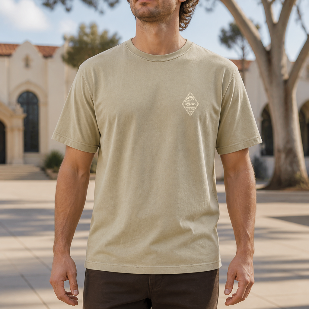 Vertical Wave Diamond DTF Heavyweight Tee in Khaki, front