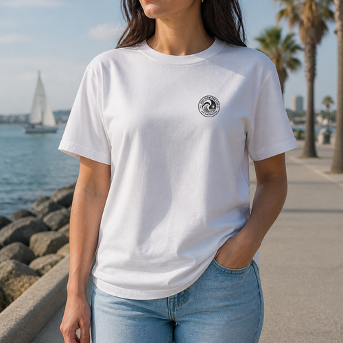 Circular Wave Crest DTF Heavyweight Tee with the black crest in White, front