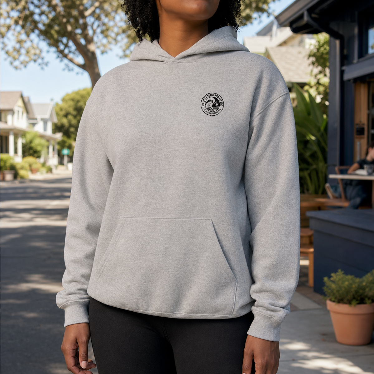 Circular Wave Crest DTF Hoodie with the black crest in Ash, front