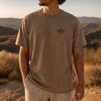 Horizontal Wave Diamond DTF Heavyweight Tee with the black mark in Khaki, front