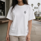 Vertical Wave Diamond DTF Heavyweight Tee with the black mark in White, front