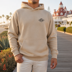 Horizontal Wave Diamond DTF Hoodie with the black mark in Sand, front