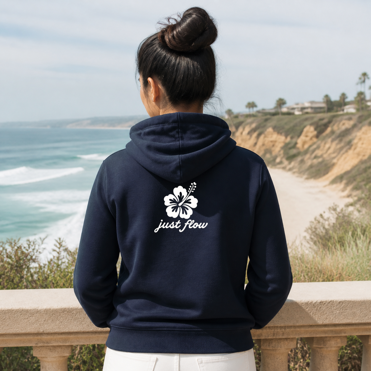 Hibiscus Script Hoodie back lifestyle