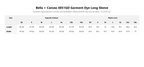 Coastal Long Sleeve Tee size guide, garment measurements in inches