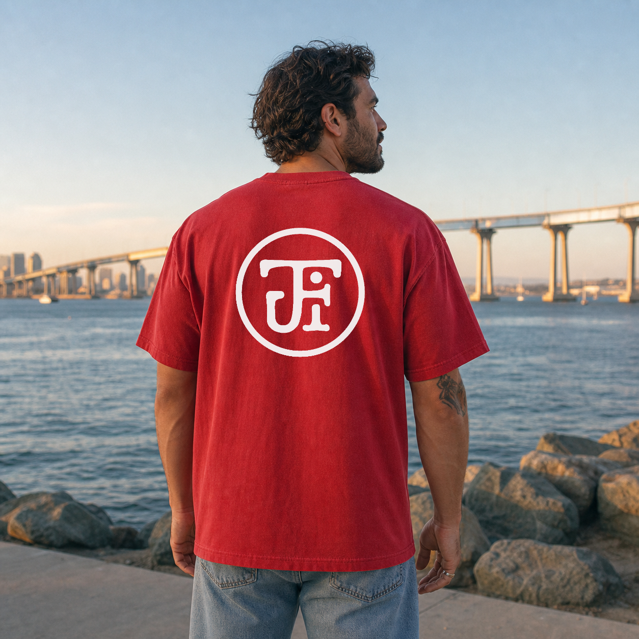 JFI Monogram DTF Heavyweight Tee in Red, lifestyle