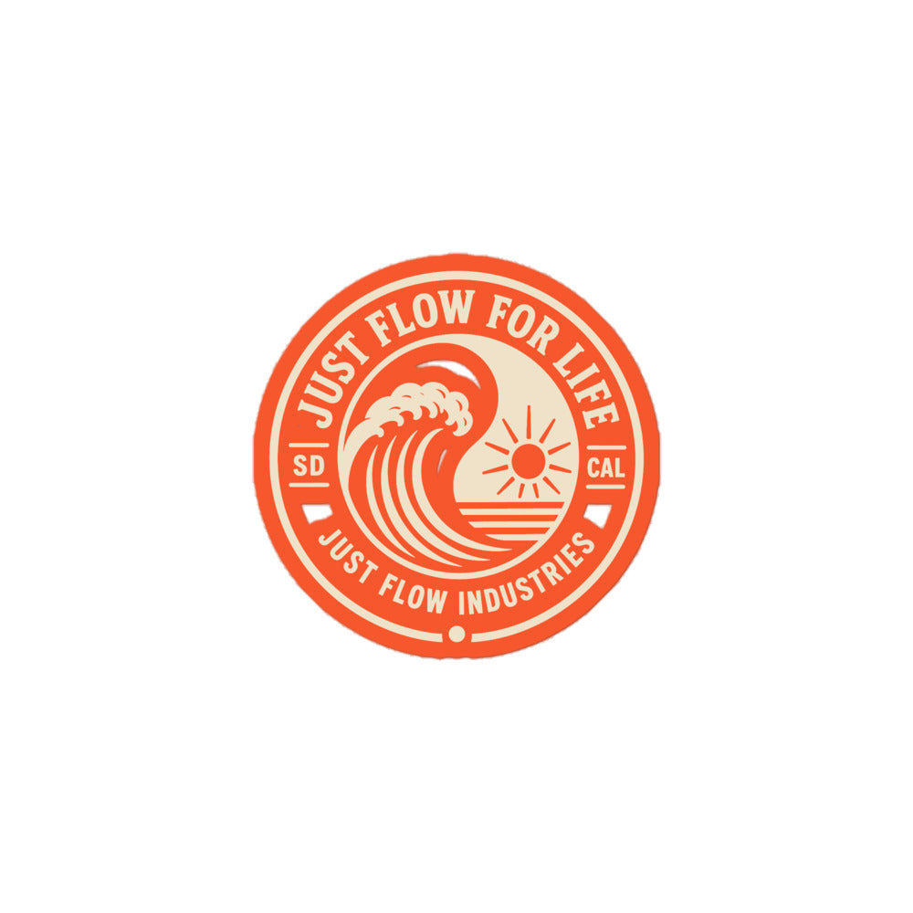 Circular Wave Crest sticker, bone crest on orange, product proof