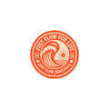 Circular Wave Crest sticker, bone crest on orange, product proof