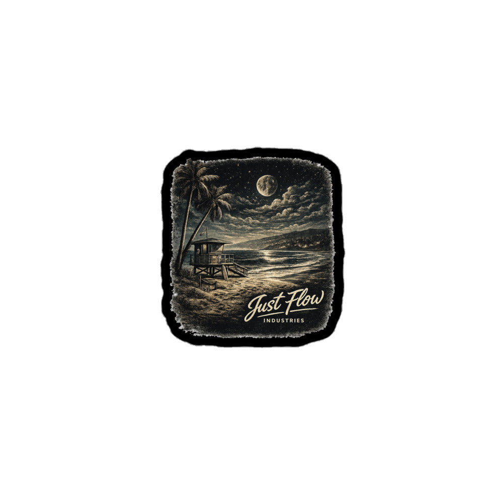After Dark Lifeguard Tower sticker on a black contour, product proof