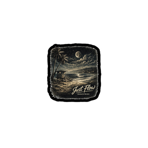 After Dark Lifeguard Tower sticker on a black contour, product proof