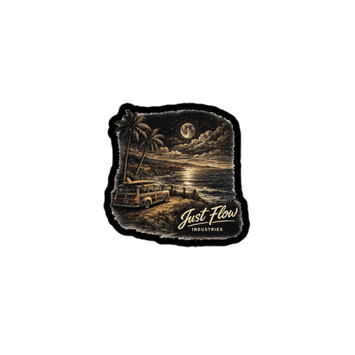 After Dark Woodie sticker on a black contour, product proof