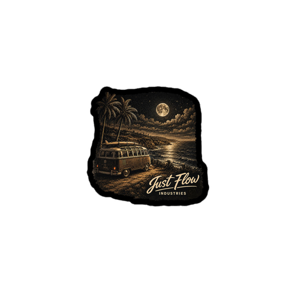 After Dark Moonlight Bus sticker on a black contour, product proof