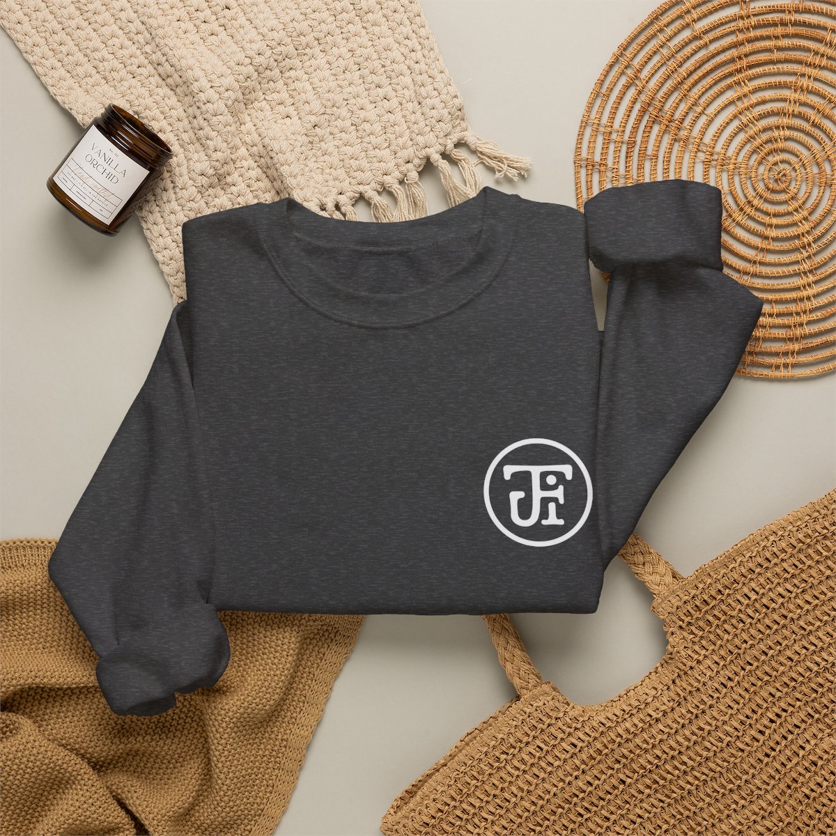 Monogram Crew Sweatshirt — Black / Dark Heather