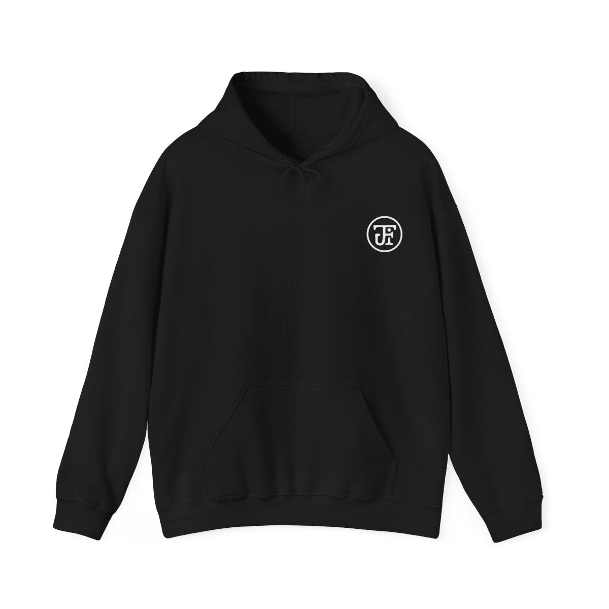 Just Flow Palm Script Hoodie Black front monogram