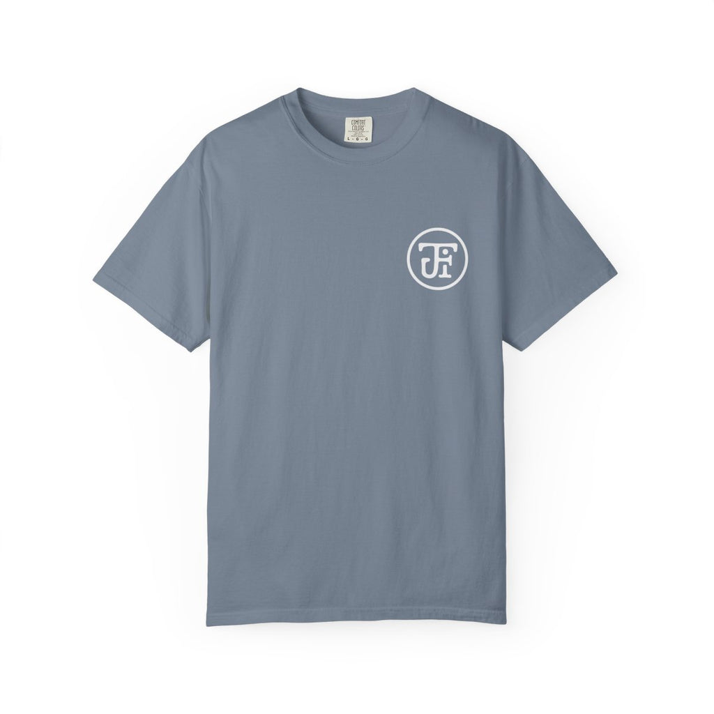 Palm Script Washed Tee — Graphite / Blue Jean