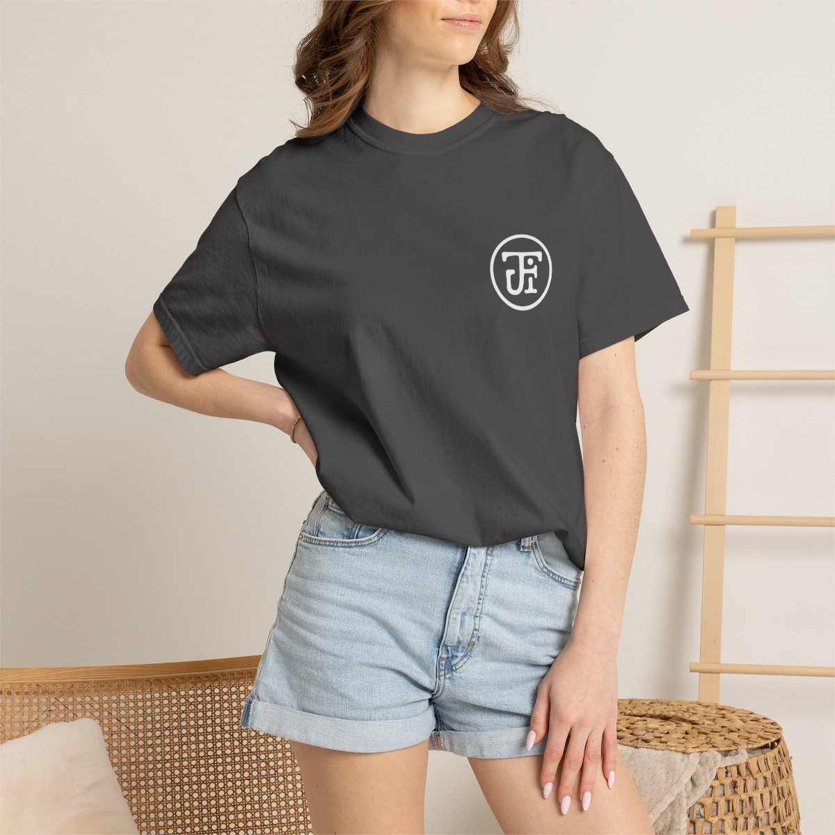 Palm Script Washed Tee — Graphite / Blue Jean