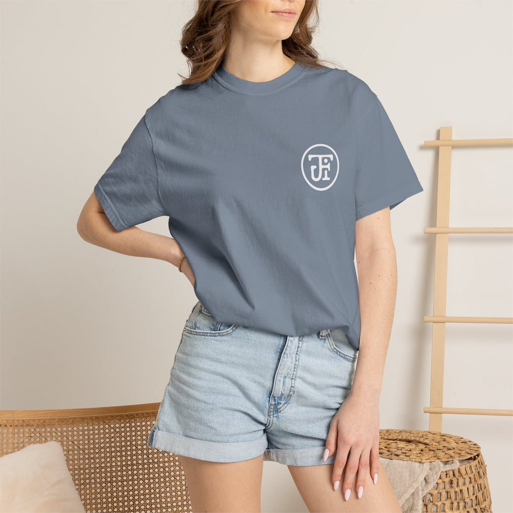 Palm Script Washed Tee — Graphite / Blue Jean