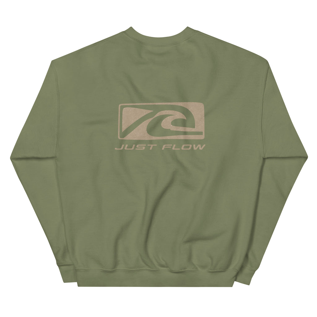 Wave Badge Crew Sweatshirt in Military Green, back print