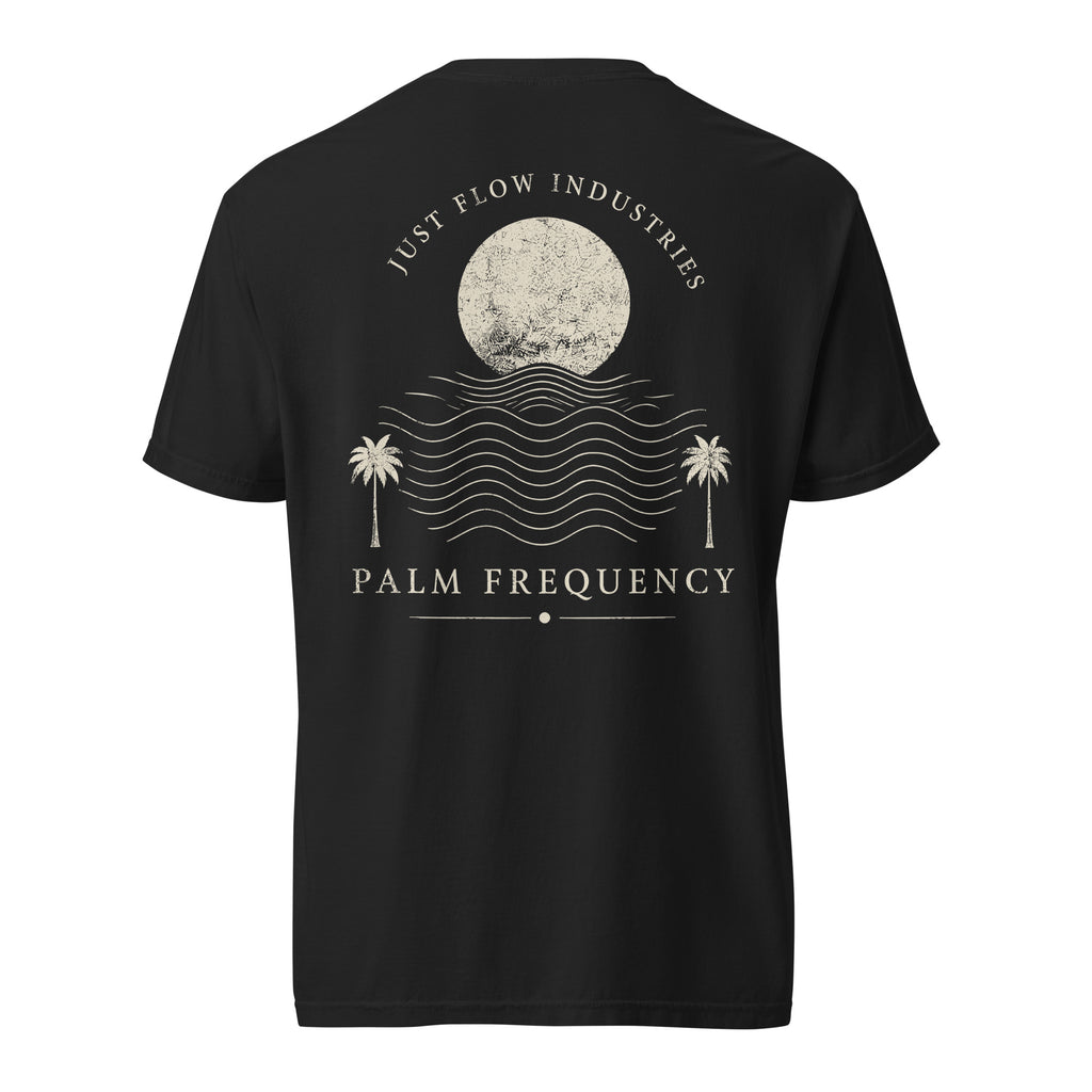 Palm Frequency Heavyweight Tee — washed Black, back, Palm Frequency moon and palms print